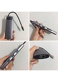 Hub chuyển đổi đa năng 8 trong 1 Baseus CAHUB-CV0G ( Type-C to HDMI/ USB3.0/ LAN / SD Card Reader/ Type C PD 100W, Multifunctional HUB) - HÀNG NHẬP KHẨU