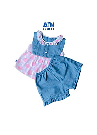 Bộ quần áo ngắn bé gái họa tiết Bi hồng xanh cotton - AICDBG6INTNL - AIN Closet