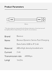 Cáp sạc nhanh IP 2.4A, Cáp sạc nhanh truyền dữ liệu Baseus Dynamic Series Fast Charging Cable 2.4A cho iPhone, iPad - Hàng chính hãng