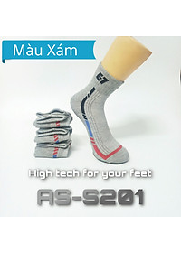 Vớ Tất Thể Thao Cổ Trung Cotton Cao Cấp AS-S201. Dày dặn, mềm mại, kháng khuẩn khử mùi, không hôi chân.  4 màu: Trắng, Đen, Xanh, Xám