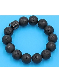 Chuỗi tay thạch anh đen Phật Chú khắc mờ 14 ly - cẩn hạt Như Lai inox đen VTEPCMNLE14 - hợp mệnh Thủy, mệnh Mộc