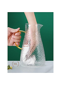 Bình thuỷ tinh chịu nhiệt sần quai vàng | Bộ bình cốc thủy tinh sần Borosilicate chịu nhiệt, chịu lực cao cấp