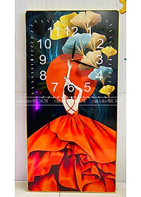 Tranh đồng hồ tráng gương - tranh đồng hồ treo phòng khách - phòng ngủ - nhà hàng - khách sạn - tranh đồng hồ tráng gương cô gái - tặng đinh 3 chân