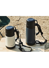 Bình giữ nhiệt Lock&Lock Easy Outdoor Vacuum Bottle màu trắng ngà LHC1485IVY 1,8L - Hàng chính hãng có quai xách, nắp dùng làm cốc nước - JoyMall