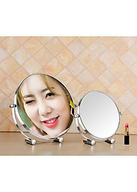 Gương trang điểm phóng đại 3 lần, xoay 360 độ, 2 mặt siêu nét, để bàn, Inox 304, Size 18cm, 20cm, Minh House G31