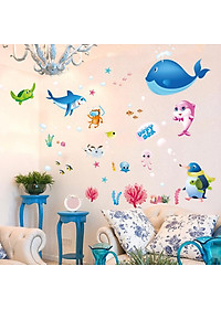 Decal dán tường kết hợp Đại dương sâu thẳm XL7225 + XL7149 [ Size Lớn ] 