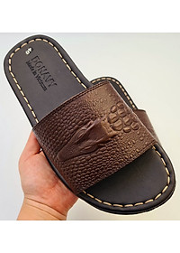 Dép Quai Ngang Nam Da Bò Thật 100%,DONAVY Kiểu Đầu Cá Sấu Đi Rất Nhẹ Và Êm DCSDN