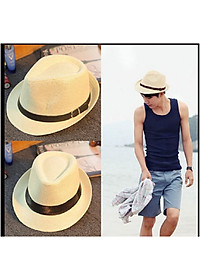 Mũ phớt nam thời trang Mũ nón phớt cói đa da cho nam màu kem