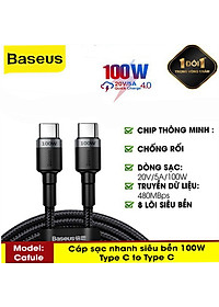 Cáp Sạc Nhanh Cafule 100W Dài 2M, Quick Charge 3.0 Kết Nối Type-C To Type-C Cho Điện Thoại Hàng Chính Hãng Baseus