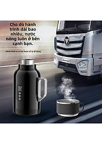 Bình Đun Nước Xe Hơi Giữ Nhiệt Dung Tích Lớn 1500ML 200W SUS304 Chế Độ Nguồn Kép 12V-24V Kèm Bộ Adapter 220V Dùng Trong Gia Đình Và Cho Xe Tải Xe Khách Đường Dài