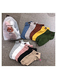 Bộ 10 Đôi Vớ / Tất Hình Gấu Cotton Nhiều Màu Kèm Túi Đựng