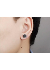 Bông Tai Nam Hình Tròn Màu Đen Chất Liệu Thép Titan Không Đen Không Dị Ứng TT 0689 - 1 cặp