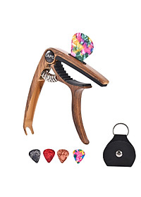 3in1 Alloy Universal Guitar Capo with 5 Picks and Leather Pick Holder for Acoustic Guitars Electric Guitar Ukuleles Mandolins Bass Guitars
