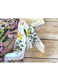 Khăn Lụa Vuông Vẽ Hoa Dã Quỳ SenSilk 90x90cm, Painting Silk Scarves for Women, Khăn Quàng Cổ Thời Trang