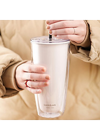 Ly nhựa 2 lớp Lock&Lock HAP507 750ml - Hàng chính hãng, có ống hút, có nắp đậy - Tặng kèm cọ rửa