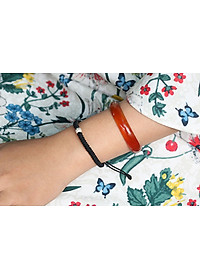 Vòng Kết Dây Đen Charm Bi Bạc Ngọc Quý Gemstones GA155