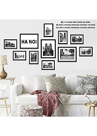 Bộ Khung Ảnh Treo Tường Hà Nội Xưa Trắng Đen Tặng Kèm bộ ảnh như hình mẫu, đinh treo tranh và sơ đồ treo - PGC270