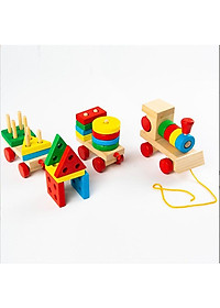 Đồ chơi đoàn tàu hỏa thả hình khối bằng gỗ nhiều màu sắc cho bé - Đồ chơi gỗ thông minh phát triển trí tuệ bé