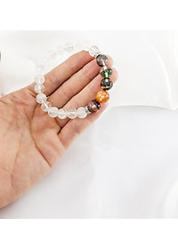 Vòng tay mệnh kim, thủy đá thạch anh ưu linh trắng mix đá ưu linh ngủ sắc