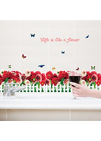 Decal Dán Chân Tường Hàng Rào Hoa Cúc Đỏ SK7002
