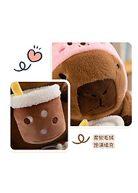 GẤU BÔNG CHUỘT LANG NƯỚC CAPYBARA ÔM TRÀ SỮA – THÚ NHỒI BÔNG COSPLAY SIÊU DỄ THƯƠNG | SIÊU MỊN 30CM