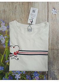 Áo phông ngắn tay, áo thun nữ cộc tay Vicci AP.01.6 chất liệu cotton vân gỗ in hoạ kẻ