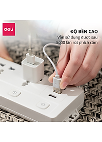 Ổ Cắm Điện Đa Năng Kèm Cổng USB Có Công Tắc Tải 2500W Nắp Chống Giật Chống Cháy Chất Lượng Cao Deli - Dây 2M/3M/5M - ET401 411
