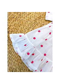 Váy Đầm Tay Chuông Cổ Vuông Chấm Bi Hồng SoraChan - M040