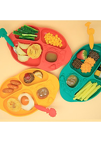 Đĩa ăn dặm silicon chia ngăn có đế hút chân không chống đổ Yummy Marcus & Marcus, cho bé từ 18 tháng