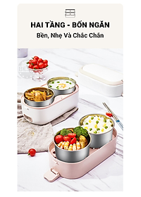 Hộp Cơm Cắm Điện Hâm Nóng Besti 2 Tầng 4 Khay Inox Cao Cấp Không Gỉ, Hộp Cơm Cắm Điện Văn Phòng Sang Trọng Đa Năng, Tiện Lợi Dễ Sử Dụng - Hàng Chính Hãng 