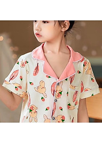 Bộ Pijama cộc tay hình thỏ dâu tây xuất Hàn bé gái 2-14 tuổi