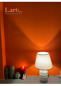 Đèn ngủ gốm vintage màu xám trắng họa tiết lá DBG009