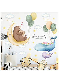 Decal dán tường cho bé Sticker dán tường in chất lượng cao có keo mặt sau mẫu Gấu và Cá Voi ZH73