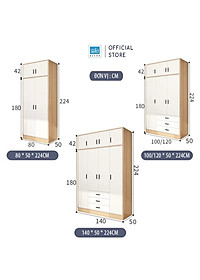 Tủ Quần Áo Màu Trắng Phối Vân Gỗ Sồi Nhiều Ngăn Đa Năng Thương Hiệu SIB Decor TA11