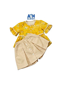 Bộ quần áo ngắn họa tiết Hoa Gạo Sữa vàng kem cotton boi - AICDBGKYAMQM - AIN Closet