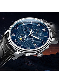 Đồng hồ nam chính hãng LOBINNI Ref.1023-3 (Phiên bản đặc biệt Limited) Kính sapphire nguyên khối ,chống xước,chống nước 50m,mặt xanh navy vỏ trắng dây da nâu( đen) xịn, thép không gỉ 316L,Đồng hồ cơ (Automatic),BH 24 tháng,thiết kế sun and moon sang trọng