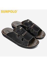 Dép Nam Quai Ngang Da Bò Cao Cấp SUNPOLO SUA5D - Đen