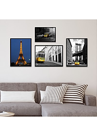 Bộ 4 Khung Hình Kính Treo Tường Tặng bộ ảnh như hình mẫu, Đinh Treo Tranh và sơ đồ treo - Khung Hình Phạm Gia PGCTK61