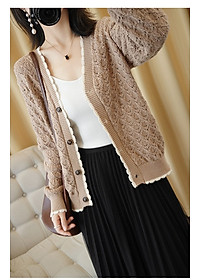 Áo khoác len dáng ngắn, áo cardigan len đóng cúc phối ren mẫu mới thu đông AK02