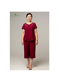 Bộ lanh mặc nhà nữ, màu trơn quần lửng áo cộc tay B26.2105 - Thời Trang Gia Đình VT