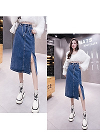 [ĐẸP ĐỘC] Chân váy jean ngang gối 08 phối dây xích lưng cá tính C101 Cỏ Boutique