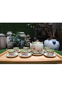 Bộ ấm trà men bóng vẽ đào