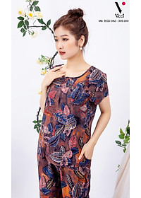 Bộ đồ nữ mặc nhà trung niên cho các bà, các mẹ - Bộ đồ ngủ lanh (tole) - Bộ mặc nhà trung niên vải lanh (tole) Vicci BGD.082, thiết kế áo cộc tay phối quần dài in hoạ tiết (Màu 7-8-9-10-11)
