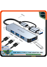 Hub USB 3.0 FIRO Và Hub Type C FIRO - Bộ Chia Cổng USB FIRO - HUB Chuyển Đổi Dành Cho Laptop, PC - Hỗ Trợ Sạc Pin, Kết Nối Đa Năng Ổ Cứng , Bàn Phím, Chuột, Máy In, Thiết Bị Ổ Chia USB - FIRO Type C Adapter 4in1 - Hàng Chính Hãng