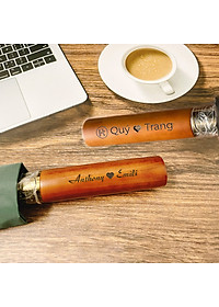 Ô dù tán rộng che nắng mưa H27 NASON, 16 nan, khắc tên lên tay cầm gỗ, chống lật trong gió to, che 2 3 người