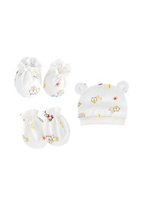 Set mũ, bao tay, bao chân cao cấp cho bé sơ sinh từ 0 - 6 tháng tuổi