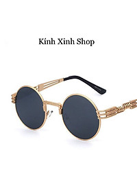 Kính râm, Kính mát Mắt tròn Kim loại lò xo Hàn Quốc - Hàng cao cấp (Đen)