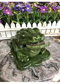Tượng Cóc 3 Chân, Cóc Ngậm Tiền, Thiềm Thừ phong thủy chiêu tài lộc đá ngọc Ấn Độ - Dài 18 cm