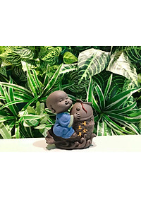 Tượng chú tiểu cưỡi cá chép - trồng cây, cắm hoa để bàn