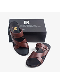 Dép nam quai ngang da bò Nappa cao cấp Bụi Leather E102, đế đúc nguyên khối khâu viền thủ công đi êm chân